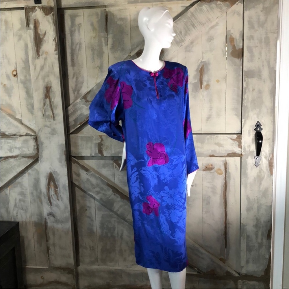 Vintage Flora Kung floral long sleeve silk dress